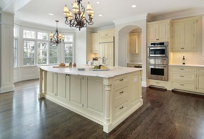 shiny laminate flooring in modern kitchen in Geneva